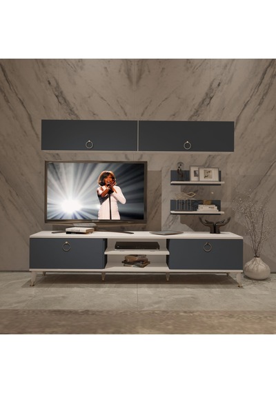 Decoraktiv Eko 5 Mdf Dvd Gold Tv Ünitesi Tv Sehpası Beyaz - Antrasit
