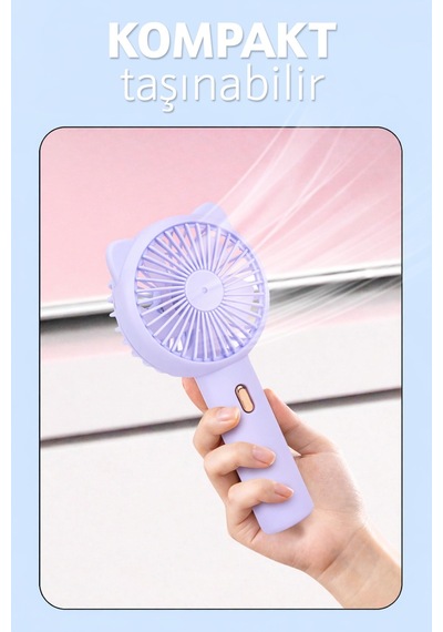 3 Modlu Şarjlı El Fanı 3 Kademe Seyahat Masaüstü Vantilatör Taşınabilir Mini Fan Mor F136
