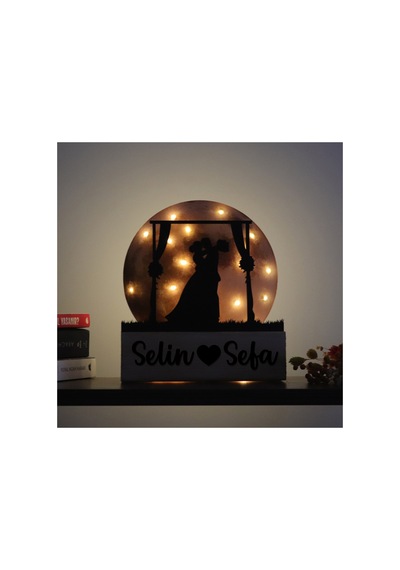 Led Işıklı Pleksi Dolunay Kişiselleştirilebilir Biblo Mariage Sarılan Gelin Damat Anahtar Askılı Sarı - 737336431 Sarı