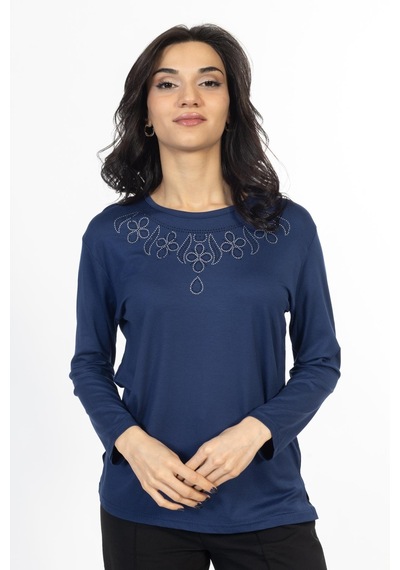 Mutlu City Yeni Model Taş İşlemeli Yuvarlak Yaka Likralı Anne Penye Bluz 6435-indigo İndigo Mutlu City Yeni Model Taş İşlemeli Yuvarlak Yaka Likralı Anne Penye Bluz 6435-indigo İndigo