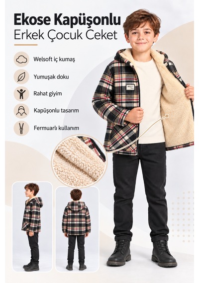 Ahengim Erkek Çocuk Kapüşonlu Ekose Oduncu Gömlek Welsoft Astarlı Fermuarlı Cepli Ceket Ak1666 Kahverengi Ahengim Erkek Çocuk Kapüşonlu Ekose Oduncu Gömlek Welsoft Astarlı Fermuarlı Cepli Ceket Ak1666 Kahverengi