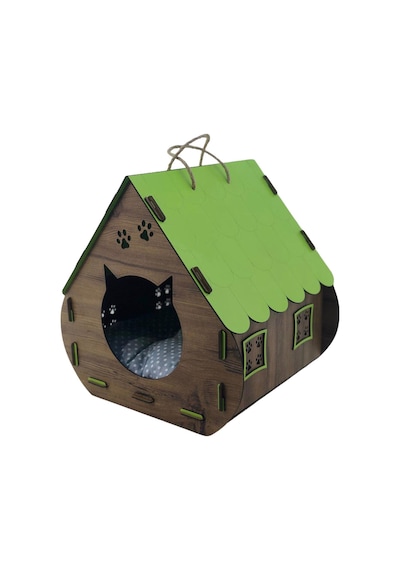 Pullsar Shopping Çatılı Ahşap Sade Kedi Evi 35 x 40 x 40 CM