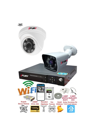 Fury 2 Kameralı 5mp 3.6mm Lens 2mp Görüntü 6 Atom Led Gece Görüşlü Fullhd Güvenlik Kamerası 5525di 1tb