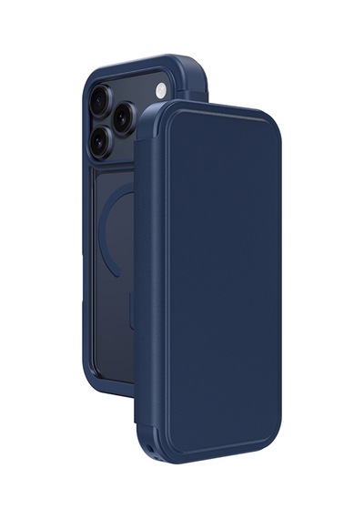 Apple Uyumlu iPhone 17 Pro Max Pu Kartlıklı Kapaklı Amazingthing Glamour Foilo Serisi Kılıf Mavi Mavi