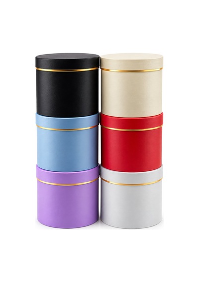 3pcs Yuvarlak Mat Renkli - Düz Renk Karton Hediye Kutusu 18-16-12cm 5673