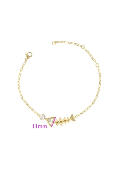Zirkon Taşlı Balık Figürlü 14 Ayar Altın Kaplama Minimal Kadın Bileklik Gold