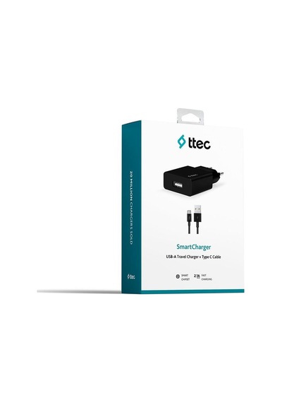 Ttec Smartcharger Seyahat Şarj Aleti 2.1A + Type-C Kablo Siyah -
