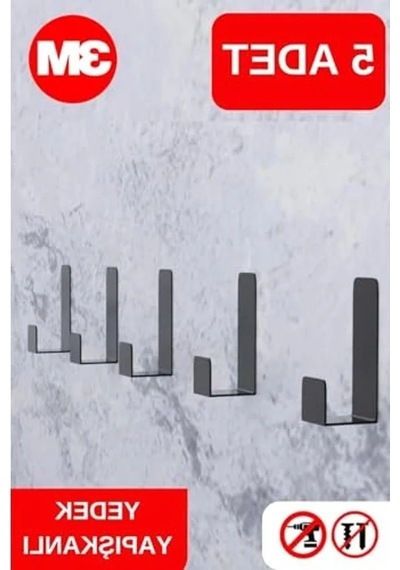 Yapışkanlı Kapı Arkası Askılık, 5'li Set, 3m Yapışkan Tasarım Açık Ahşap