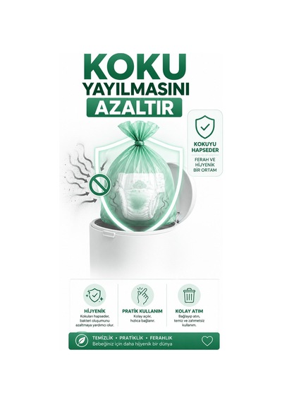 Kirli Bebek Bezi Poşeti Koku Önleyici Taşınabilir Hijyen Poşeti 4 Adet