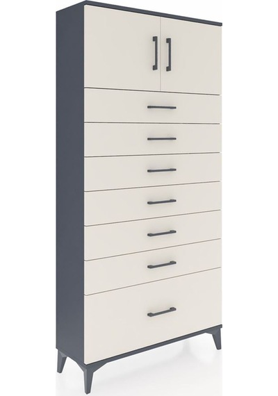 Arges Dolap Tek Raflı 7 Çekmeceli 2 Kapaklı 88x30x182 Antrasit-aytaşı Antrasit