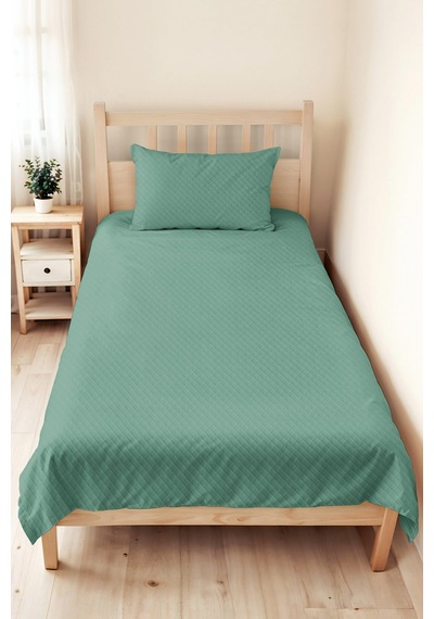 Mint Minimal Genç Odası Tek Kişilik Pike Takımı - Kapitone Düz Turkuaz 160x220 Cm Yatak Örtüsü Pamuksu Kabuğu Perdesi