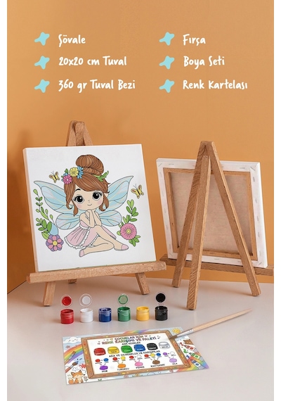 Sevimli Kuğular Temalı Çocuk Boyama Tuvali Şövaleli Eğitici Boyama Seti 20x20 Cm