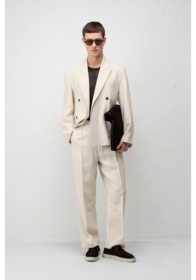 Antioch Modal Karışımlı Relaxed Fit Erkek Blazer Ceket Krem