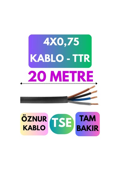 Öznur 4x0,75 Ttr Kablo Metre Seçenekli Siyah - 20 Metre