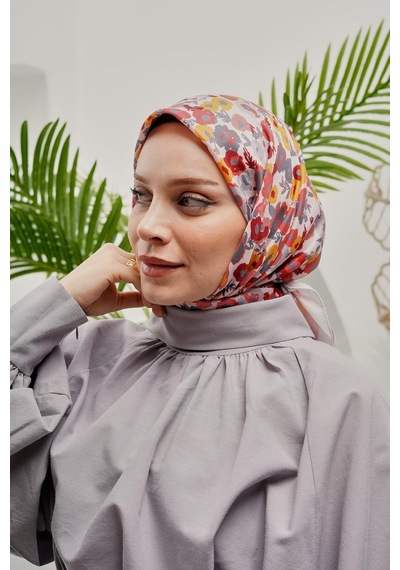 Afvente Çiçek Desen Pembe Soft Pamuk Eşarp