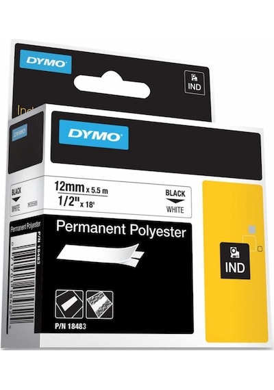Dymo Rhinopro 18483 Beyaz/Siyah Sabit Polyester Şerit 12 MM X 5.5