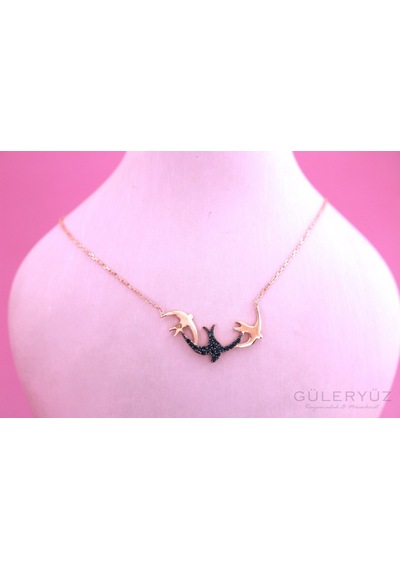 Rose Gold Üçlü Kırlangıç Model Tasarım Kolye