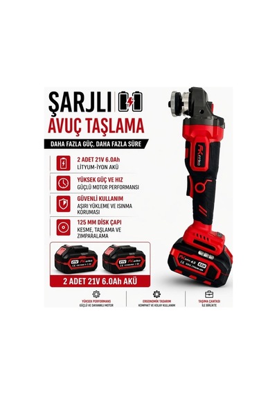 Frıko Şarjlı Avuç Taşlama Makinesi Çift Akülü 21v 4 Ah 125 Mm