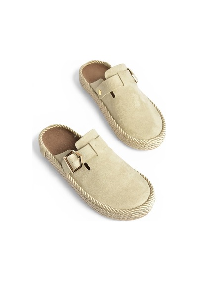 Fox Shoes Y596148502 Bej Süet Önü Kapalı Sabo Terlik