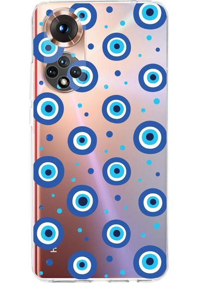 Huawei Honor 50 İle Uyumlu 1mm Slim Fit Nazar Boncuğu 1 Baskılı Şeffaf Kılıf