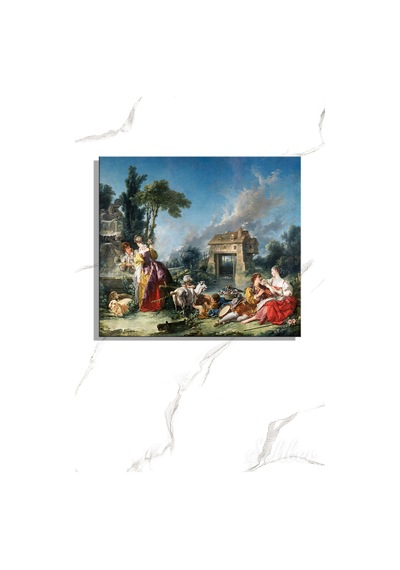 François Boucher'nin "aşk Çeşmesi" La Fontaine D'amour Adlı Eseri Kare Kanvas Tablo 4314 Çok Renkli