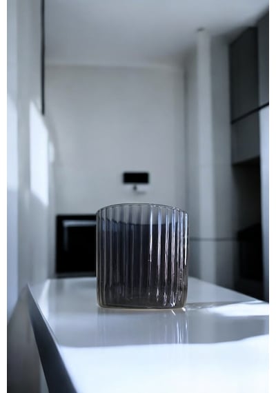 Renkli Optik Desenli El İşçiliği Silindir Cam Vazo En 10x10cm Mumluk Obje Aksesuar Dekoratif Saksı Açık Mavi