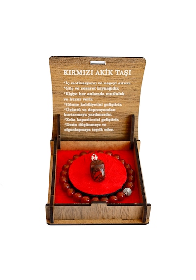 Kırmızı Akik Doğal Taş Bileklik  leyici, Şık Ve Özgün Tasarım Kırmızı - Beyaz