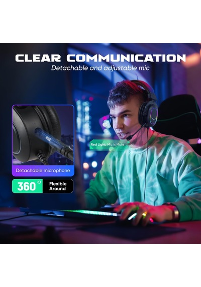 Mikrofonlu Oyun Kulaklığı, Kablolu Kulak Üstü Kulaklık, Pc Ps4 Ps5 İçin Usb Kulaklık, 3 Eq Modlu Rgb Kulaklık, Surround Ses Ve Kulak Yastığı
