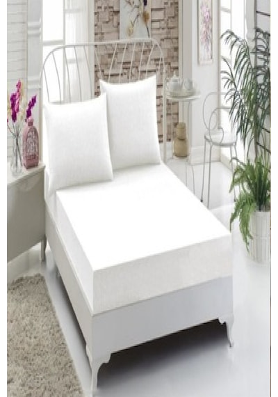 Altın Karma Havlu Lastikli Çarşaf Takımı 180x200 Cm 2 Adet 50x70 Cm Yastık Kılıfı Beyaz