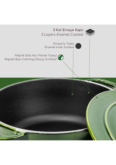 Lava Döküm Yuvarlak Tencere Döküm Demir Kapak Experience Majolik Serisi Çap(Ø)28cm