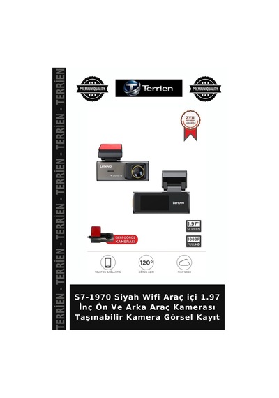 S7-1970 Siyah Wifi Araç İçi 1.97 İnç Ön Ve Arka Araç Kamerası Taşınabilir Kamera Görsel Kayıt
