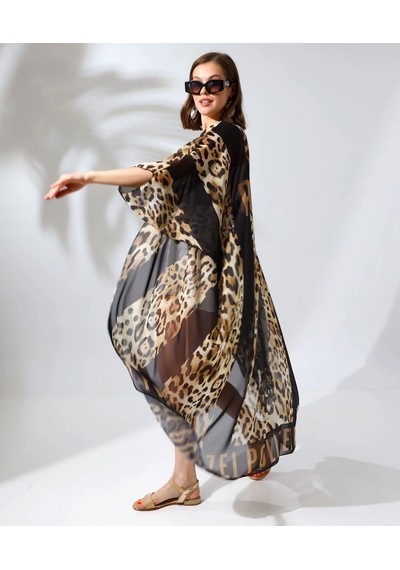 Kadın Rahat Kesim Şifon Kimono - Leopar Çok Renk