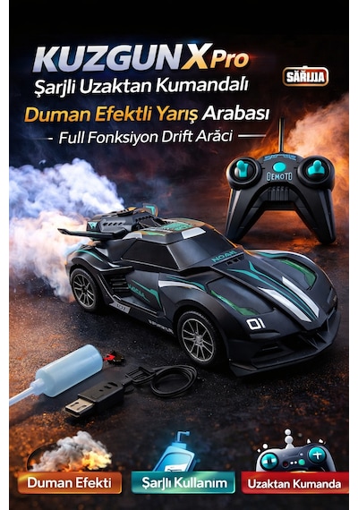 Kuzgun X Pro Şarjlı Uzaktan Kumandalı Duman Efektli Yarış Arabası Full Fonksiyon Drift Aracı