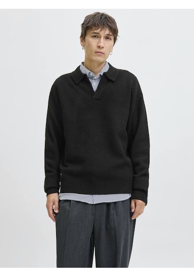 Jack & Jones Jjsoho Ollıe Knıt Splıt Neck Ln Yakalı Kazak Siyah