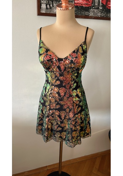 Chica Rosa Fashion Askılı Pullu Kısa Elbise Bakır
