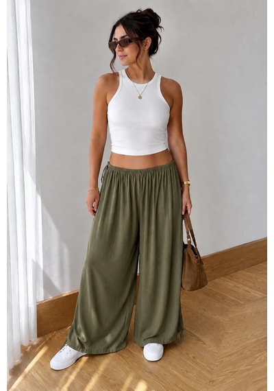 Bb Butik Basic Kadın Salaş Paraşüt Pantolon Ayarlanabilir Paça Frv34 haki