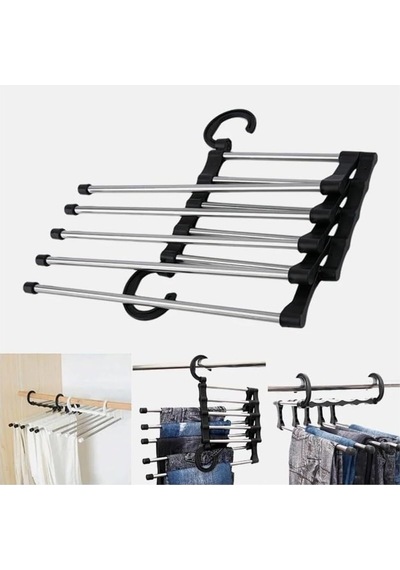5'li Organizer Pantolon Askısı Katlanabilir Kravat, Etek, Şal, Elbise Askısı Metal Siyah Cn Diğer