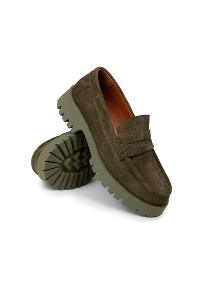 Deery Kadın Hakiki Süet Haki Loafer Ayakkabı - 02034zhakc02