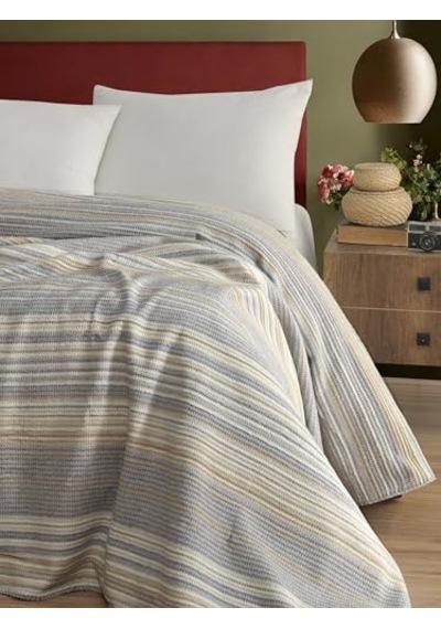 Pamuklu 4 Mevsim Çift Kişilik Battaniye, 180x220 Cm,%70 Pamuk%30 Polyester Gri Çok Renkli