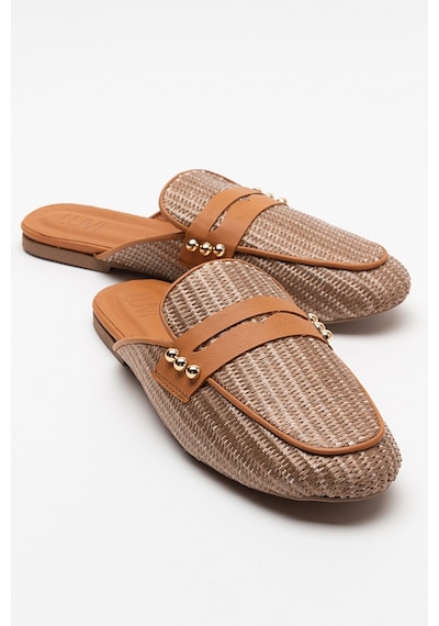 Luvishoes 165 Hakiki Deri Kahve Hasır Kadın Terlik Kahverengi