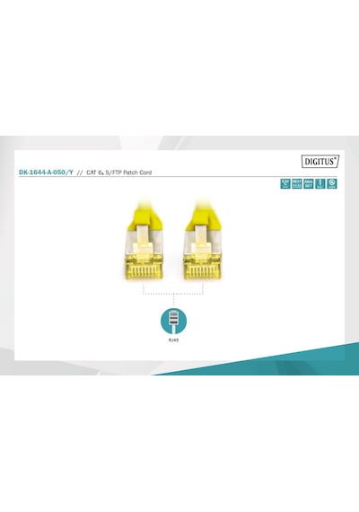 Cat 6a S-ftp Bağlantı Kablosu, Bakır, Lszh Awg 26/7, Uzunluk 5 Metre, Sarı Renk
