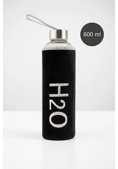 Peluş Kılıflı Cam Matara 600 Ml Siyah Siyah