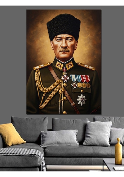 Karizma Tablo Atatürk Askeri Resmi Portresi Dekoratif Kanvas - Mdf Ahşap Tablo
