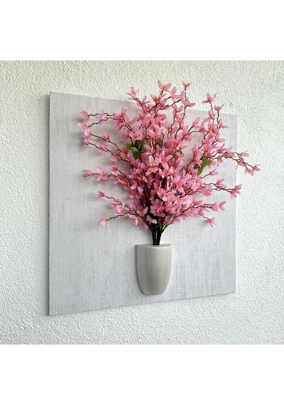 Kabartma Dokulu, Pembe Sakura Çiçekli 3d Tablo