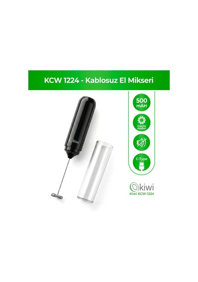 Kcw-1224 Şarjlı Kablosuz Mini Mikser Tek Bardaklık Ayran, Kahve Ve Yumurta Çırpıcı, Kapaklı Type-c Güçlü Süt Köpürtücü Belirtilmemiş