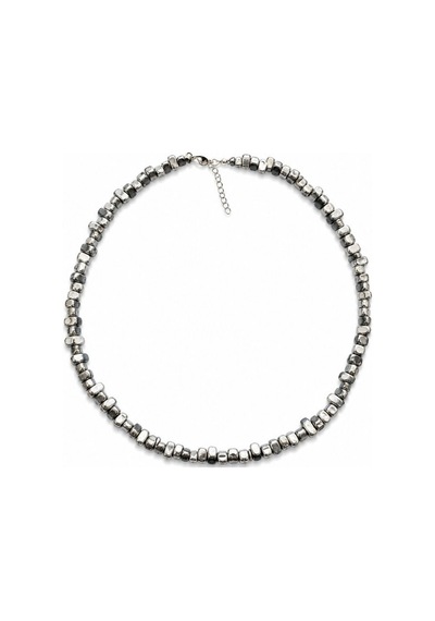 Gri Hematit Doğal Taş Kadın Kolye - Amorf Kesim Choker, 40+5 Cm Çok Renkli