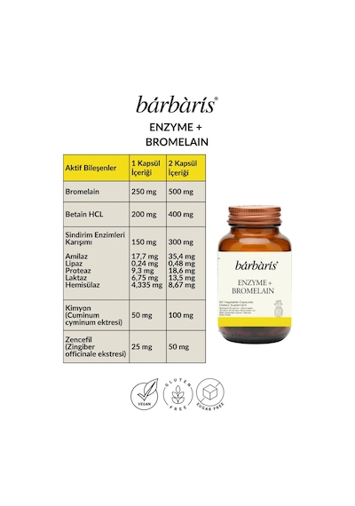 Barbaris Enzyme+bromelaın 60 Capsules