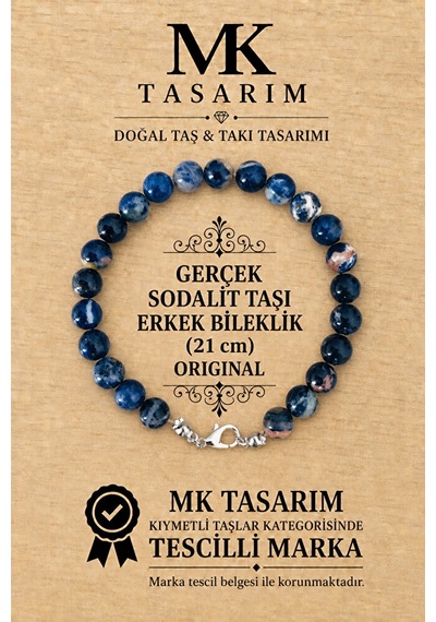 Gerçek Sodalit Taşı Erkek Bileklik Mk.8000.009 - Rahatlık-dinginlik-enerji- Stres Bilekliği-renkleri Çok Renkli