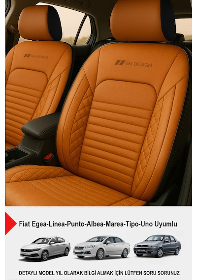 İstanbul Serisi Deri Oto Koltuk Kılıfı Fiat Egea-linea-punto-albea-marea-tipo-uno Uyumlu Taba