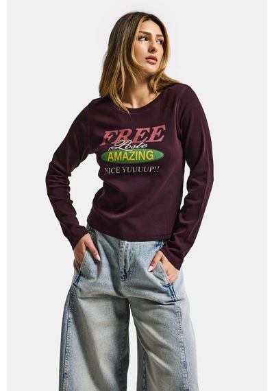 Itsbasic Kadın Kahve Bordo W5 Free Amazing Baskılı Tasarım Sweatshirt